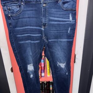 KanCan Distressed Dark Indigo Straight Leg Jeans